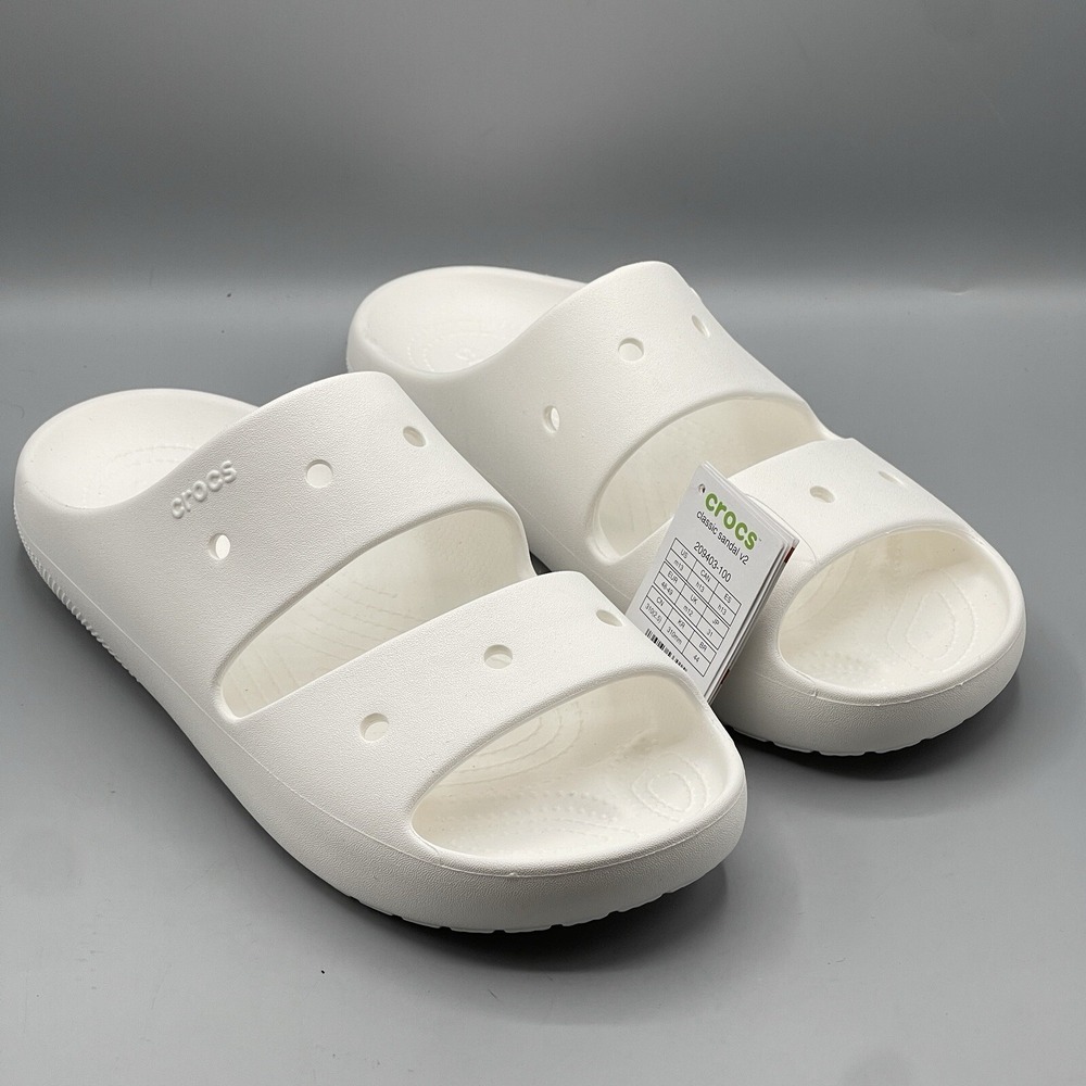 Crocs Men's 13 White Slides Lightweight Classic Sandals V2‎ Sports Open Toe